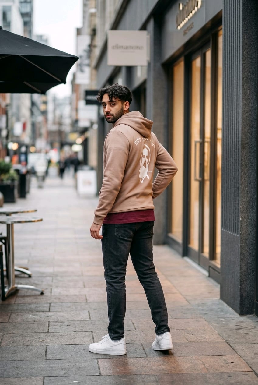 Sweat-shirt Taupe Rav Haïm Pinto Imprimé Blanc – Image 4