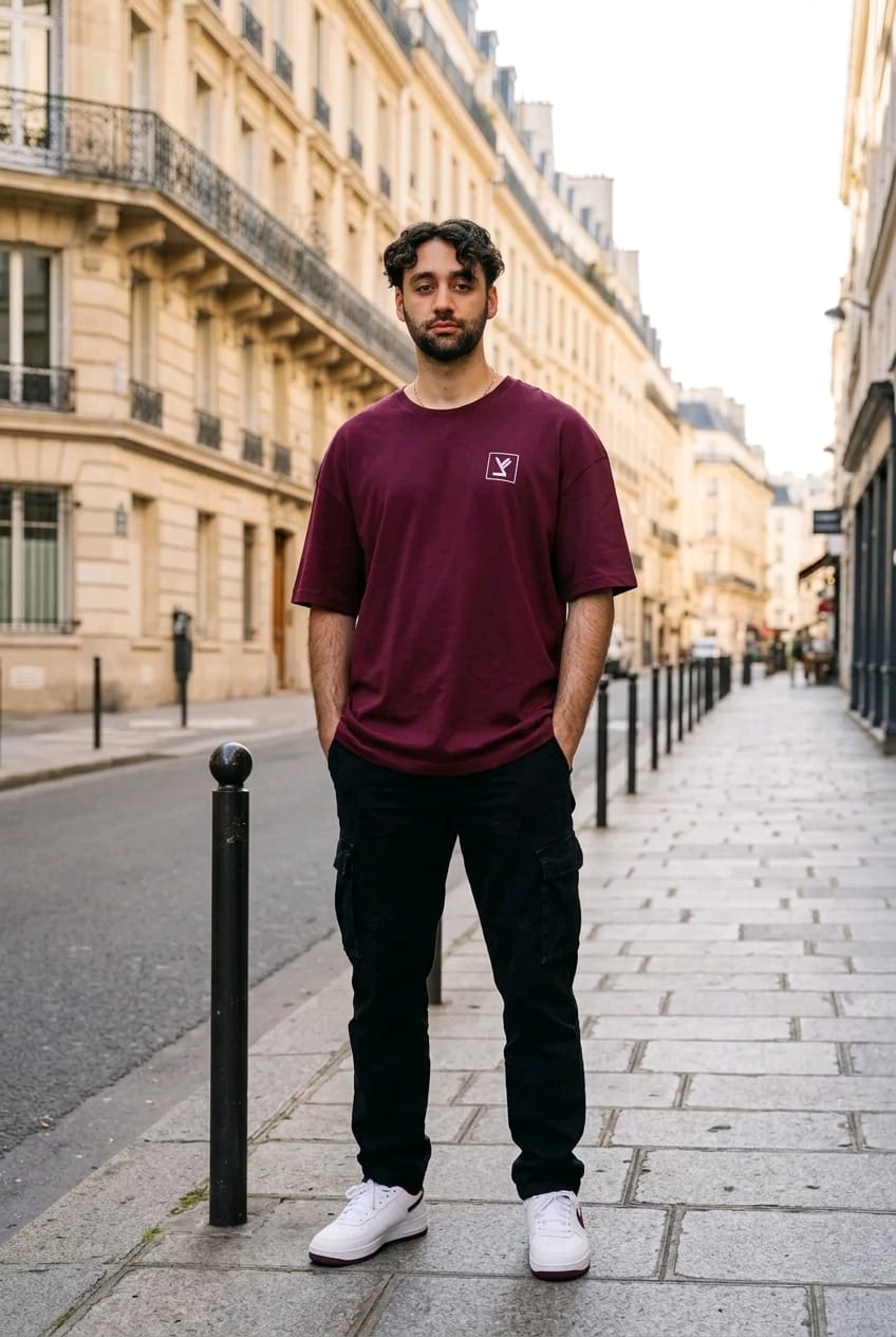 T-shirt Bordeau Oversize Rabbi de Loubavitch et Tsadé Imprimé Blanc – Image 2