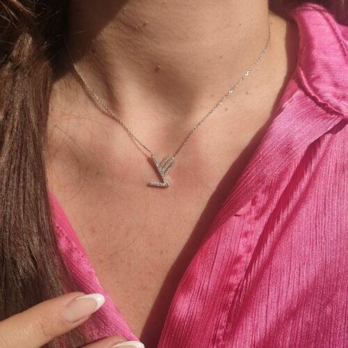 Collier avec pendentif Tsadé en Argent 925 serti d'Oxyde de Zirconium
