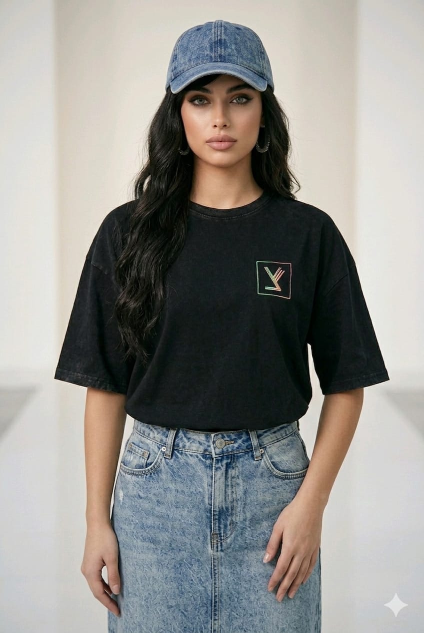 T-shirt Oversize Noir ou Blanc imprimé Tsadé arc en ciel – Image 3