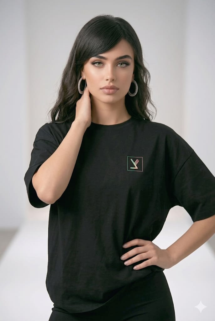 T-shirt Oversize Noir ou Blanc imprimé Tsadé arc en ciel – Image 4
